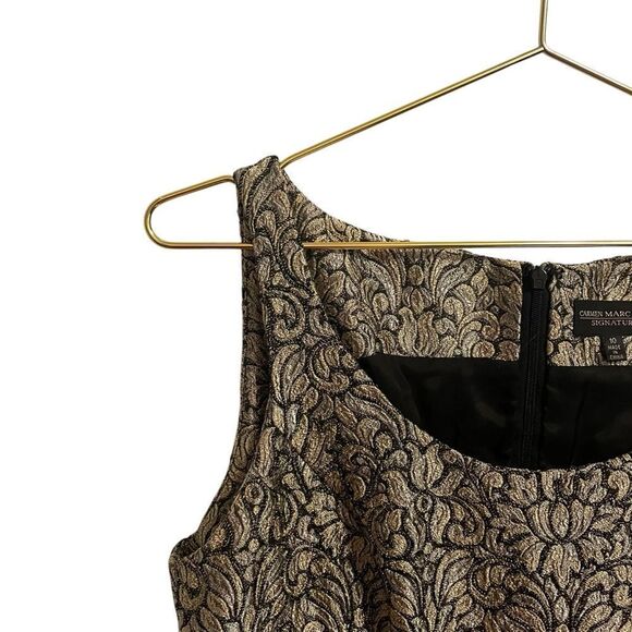 Carmen Marc Valvo Signature Black Gold Metallic Sleeveless Shift Dress Size 10 - Picture 4 of 6